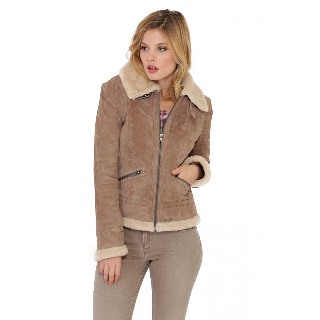 Blouson Cuir Oakwood Toffee Beige pour femme
