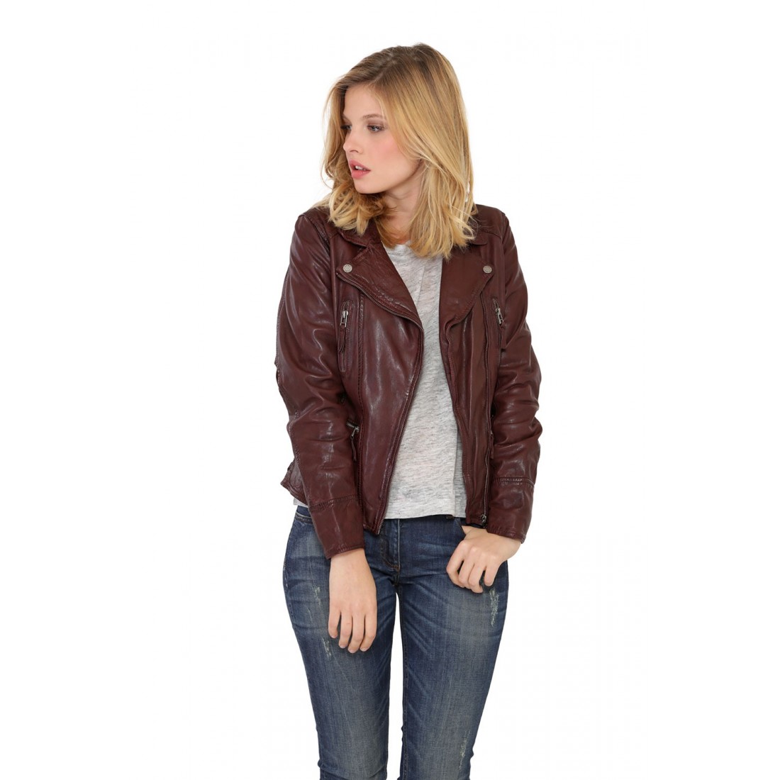 Blouson Cuir Oakwood Camera Bordeaux Femme