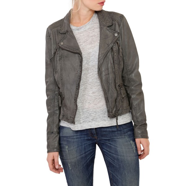 Blouson cuir agneau gris femme Oakwood