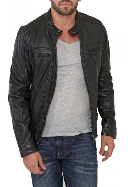 Blouson cuir agneau Noir homme oakwood