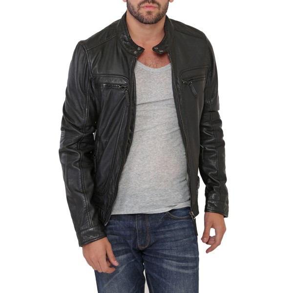 Blouson cuir agneau Noir homme oakwood