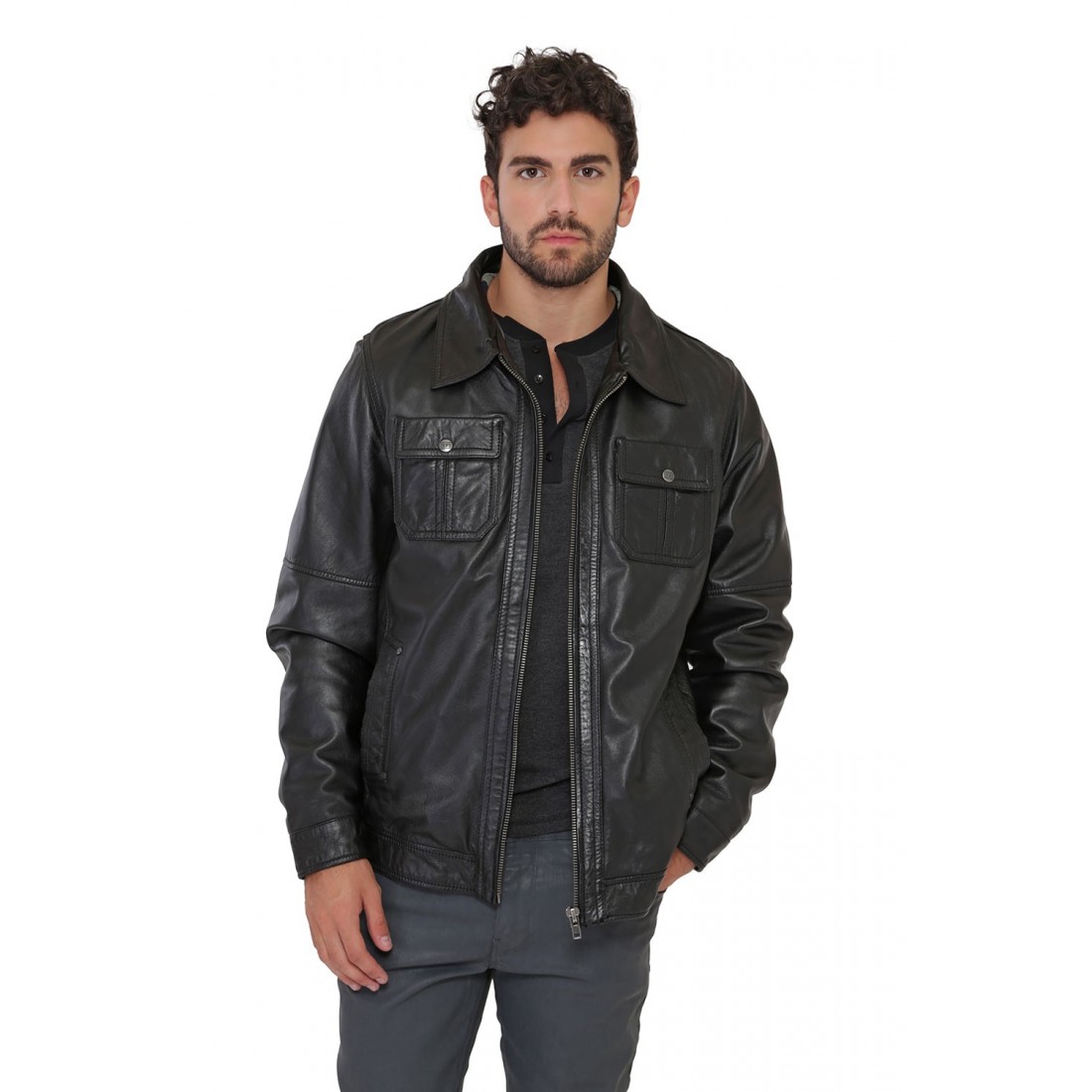 Homme Noir Cuir Stark Oakwood Pour Blouson wgqfO0TBXg