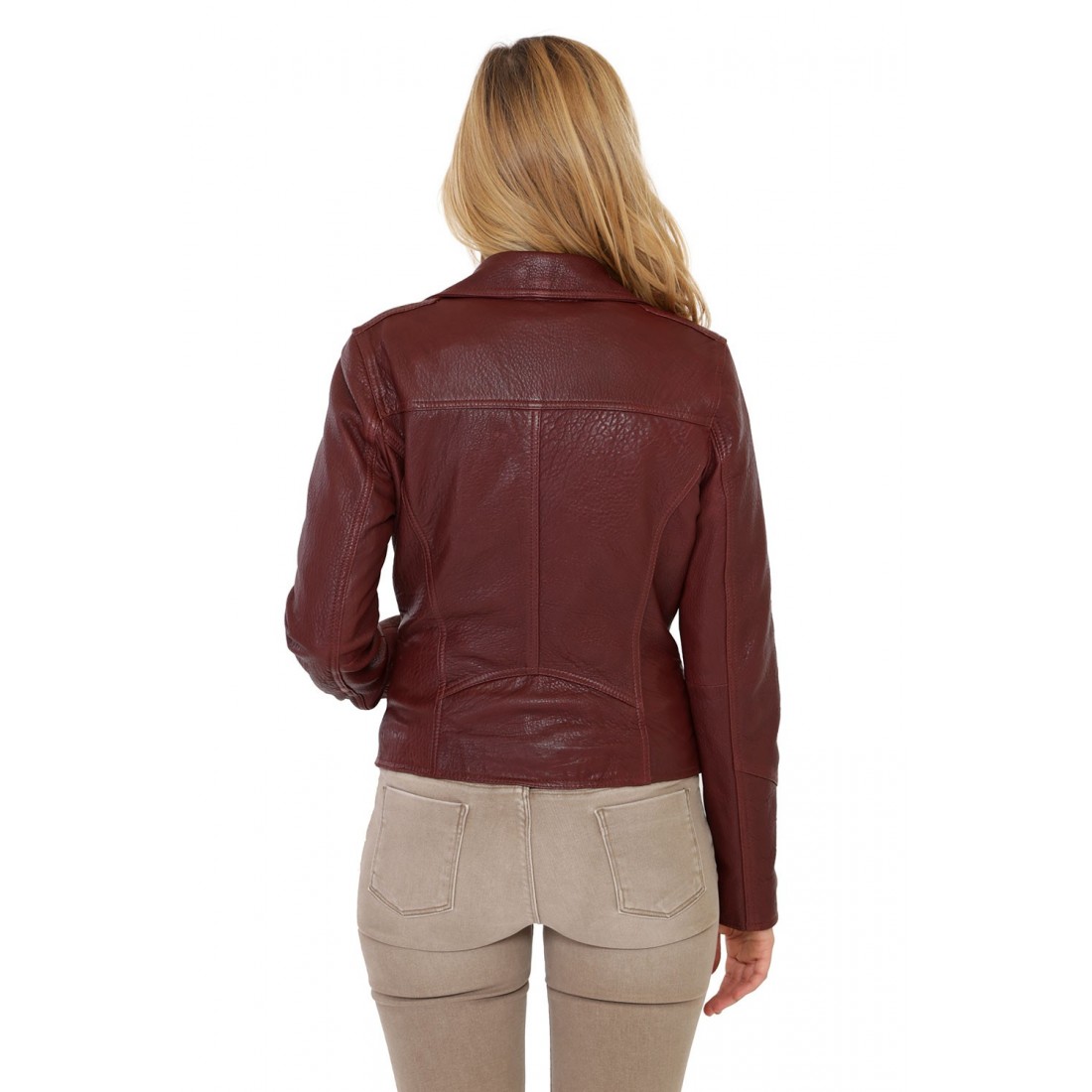 Blouson Perfecto Cuir Oakwood Flipper Bordeaux pour femme