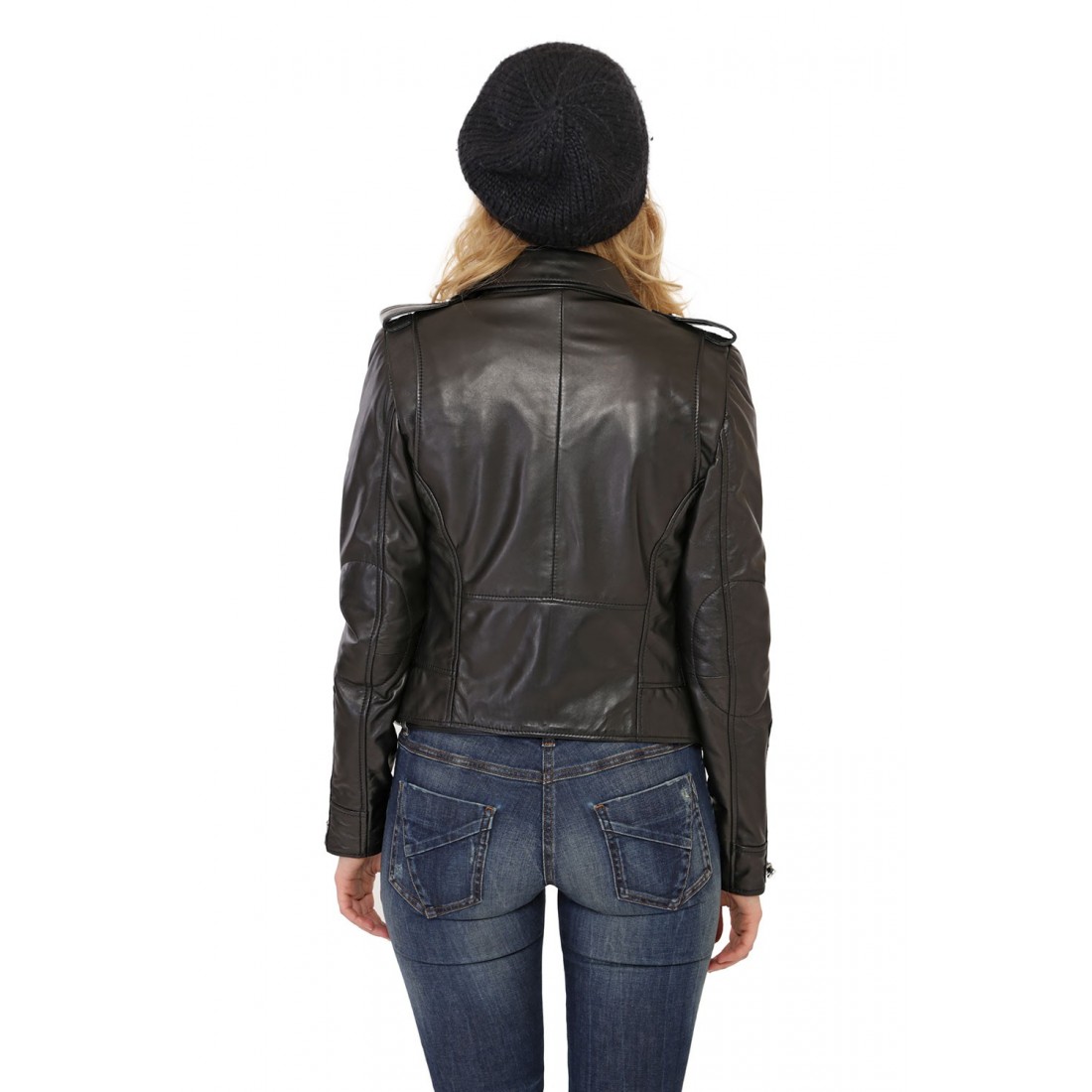 Perfecto en Cuir d'Agneau Noir pour femme Oakwood