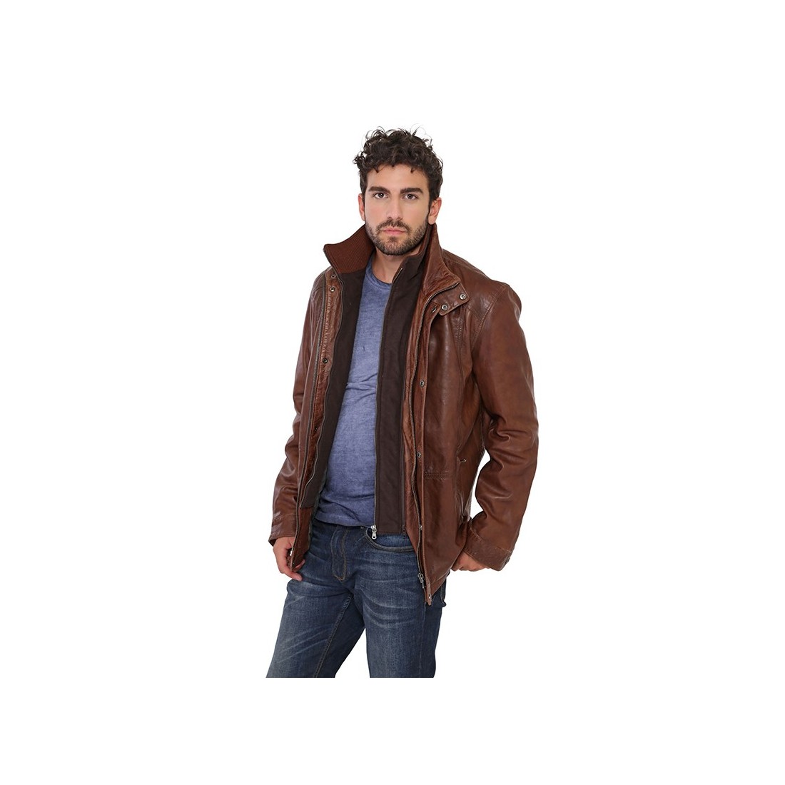 Veste Clintion de Daytona en cuir homme marron