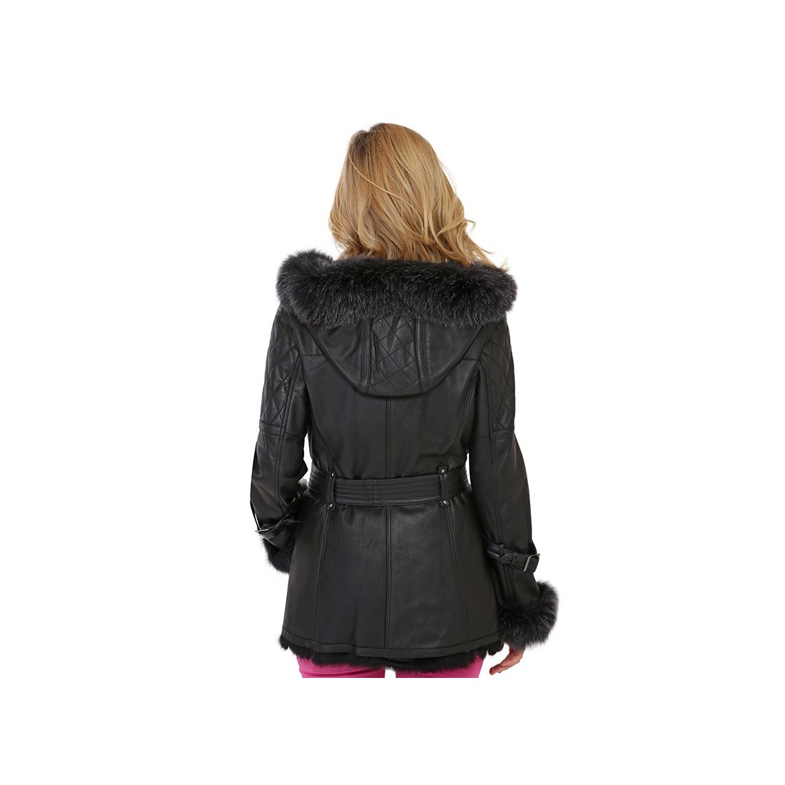 Manteau Giovanni Adrianna en cuir et en fourrure de renard Manteau Giovanni Adrianna en cuir et en fourrure de renard