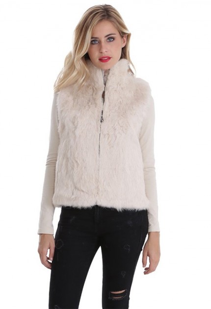 gilet fausse fourrure sans manche blanc