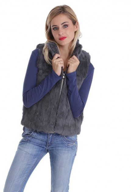 gilet avec col fourrure femme