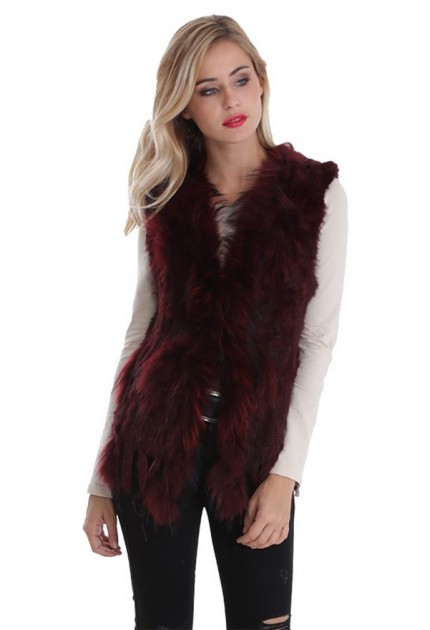 Gilet fourrure lapin et racoon femme MonCuir bordeaux