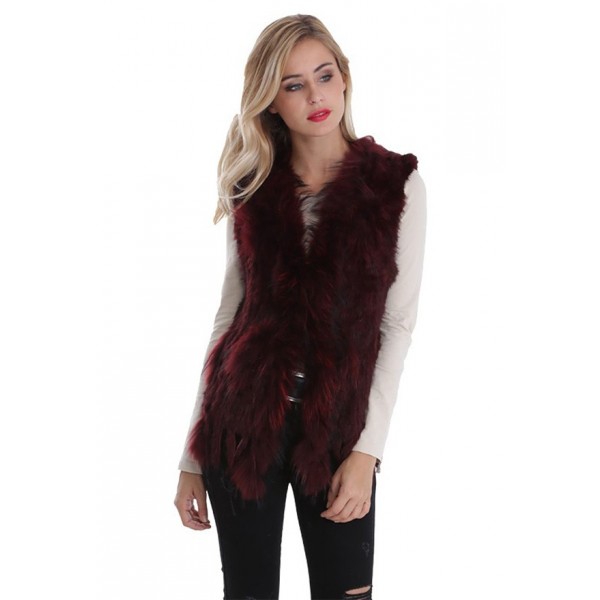 GILET FEMME SANS MANCHES COURT EN FOURRURE DE LAPIN SANS COL COULEUR MARRON  CLAIR