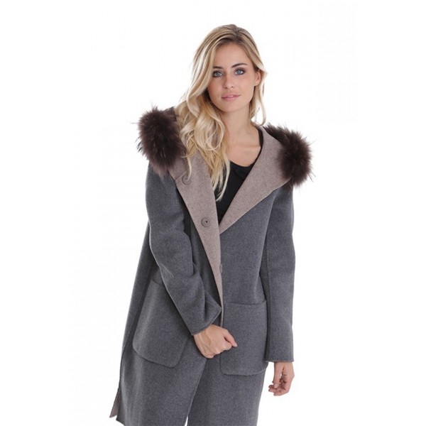 Manteau en laine reversible Oakwood Yale Bi beige et gris