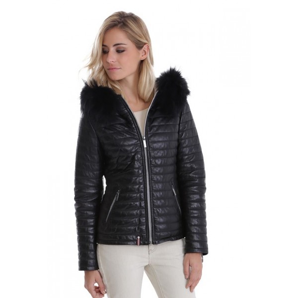 Blouson cuir femme Oakwood happy1 03VU noir