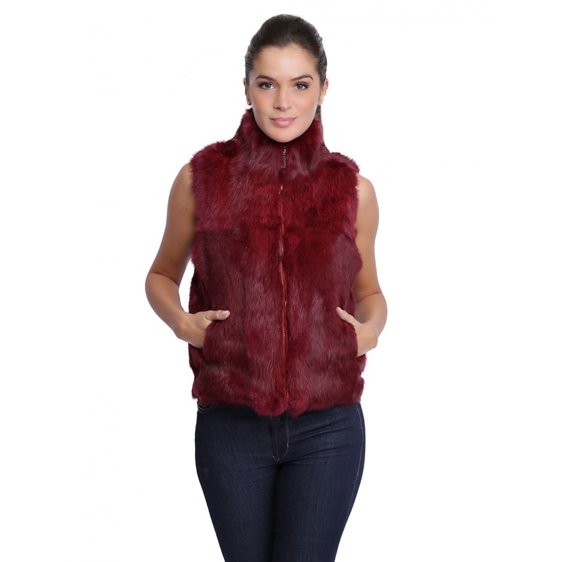 gilet peau de lapin femme