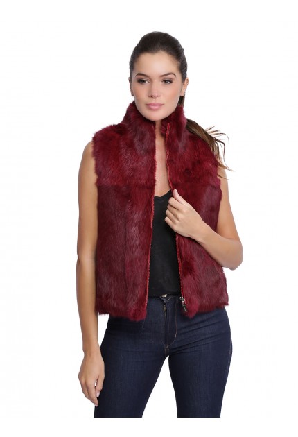 Gilet fourrure lapin femme MonCuir K250090-23 bordeaux