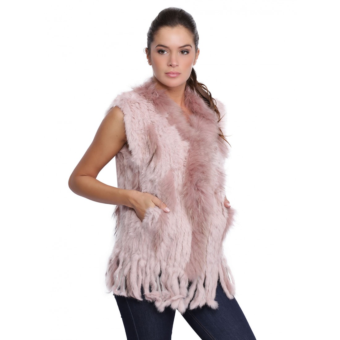 gilet fourrure sans manche rose