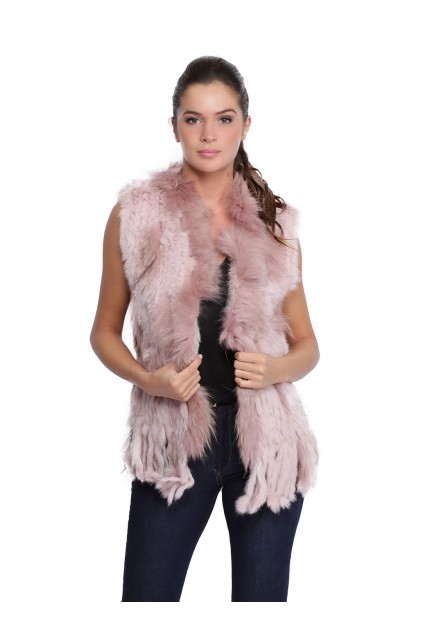 Gilet fourrure lapin et racoon femme MonCuir K250259-71 rose