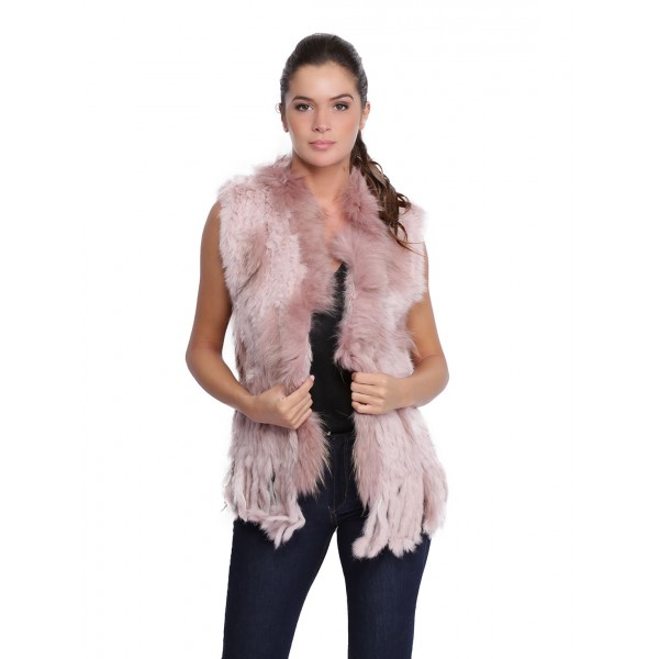 Gilet fourrure lapin et racoon femme MonCuir K250259-71 rose