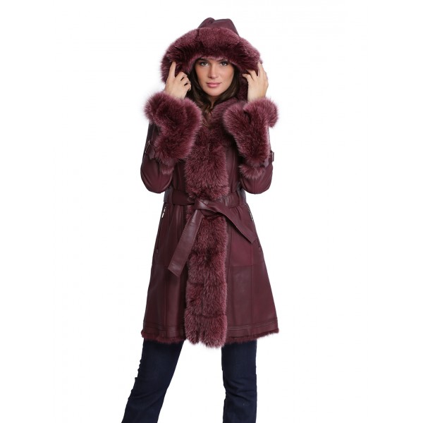 Manteau Newty Giovanni en fourrure femme bordeaux manteaux femme cuir et fourrure