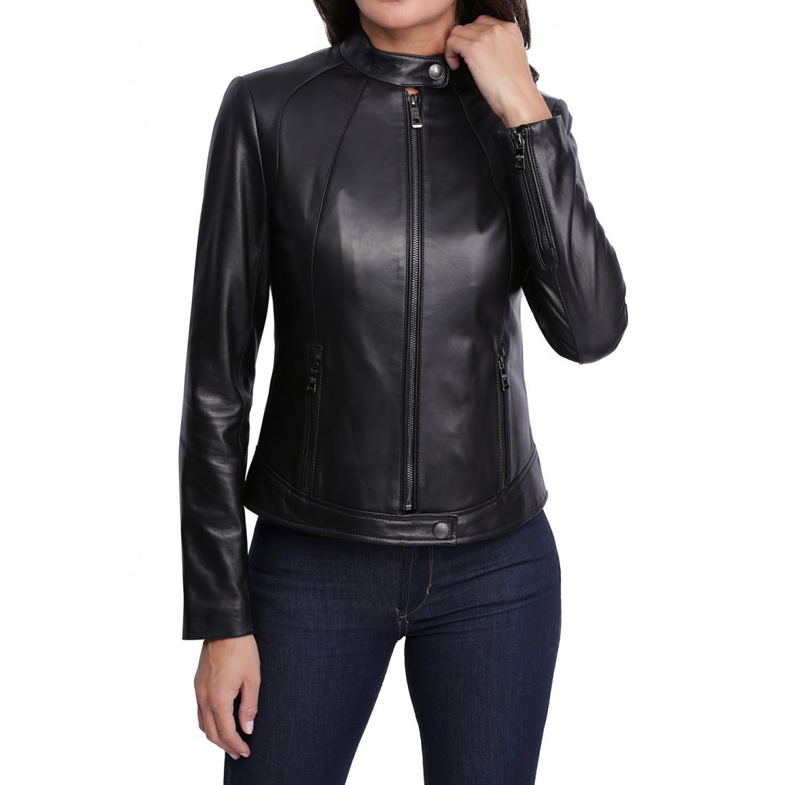 Blouson cuir Giovanni Perry pour femme noir