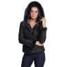 Veste en cuir avec capuche en fourrure pour femme Birky noir