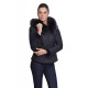 Veste en cuir avec capuche en fourrure pour femme Birky bleu marine