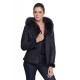 Veste en cuir avec capuche en fourrure pour femme Birky bleu marine