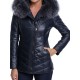 Doudoune en cuir avec capuche en fourrure pour femme Giovanni Niny bleu