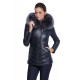 Doudoune en cuir avec capuche en fourrure pour femme Giovanni Niny bleu
