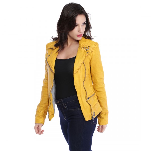 Femme Oakwood Cuir Blouson Jaune Video YEIeWH9D2