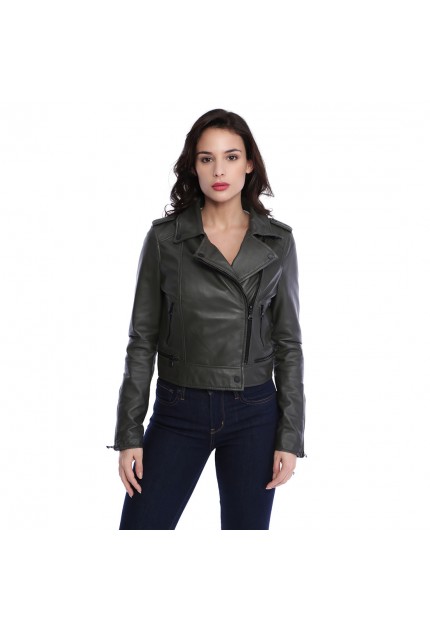 Blouson cuir femme Oakwood Yoko 62326 kaki