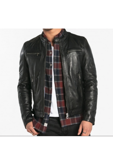 BLOUSON CUIR EMERSON SANDRO DAYTONA HOMME NOIR