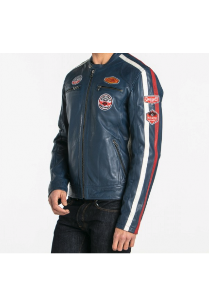 BLOUSON CUIR OLIVER DAYTONA HOMME BLEU