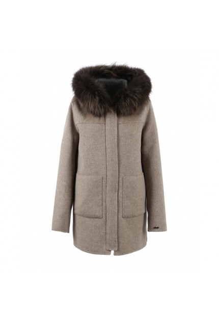 MANTEAU LONG EN LAINE RÉVERSIBLE YUCATAN OAKWOOD BEIGE/GRIS