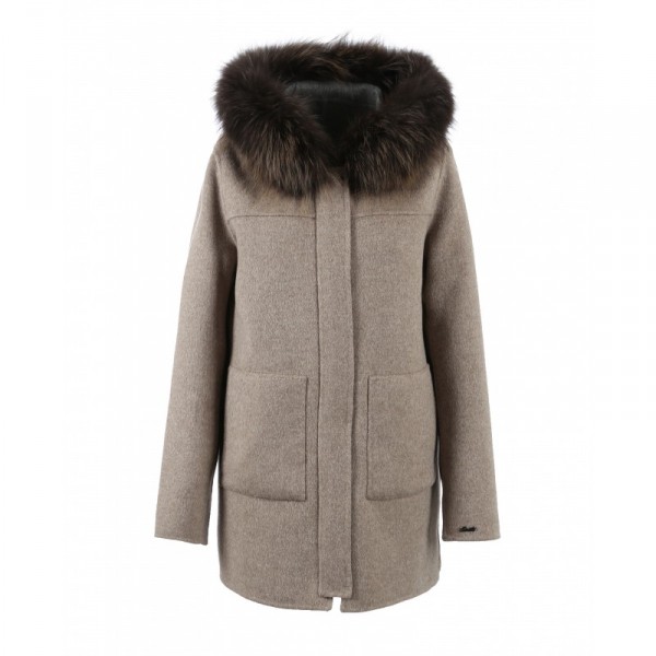 MANTEAU LONG EN LAINE RÉVERSIBLE YUCATAN OAKWOOD BEIGE/GRIS