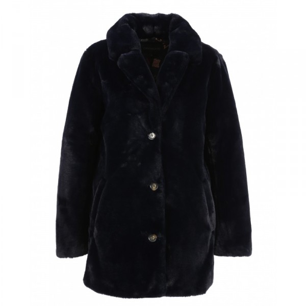 manteau fausse fourrure bleu marine femme