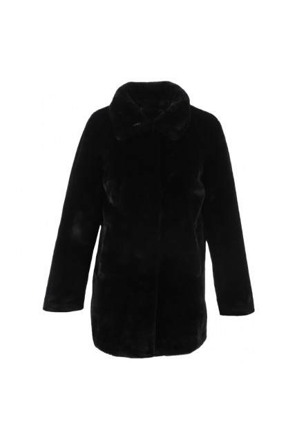Veste manteau Femme Vintage court noir cuir véritable avec col fausse fourrure