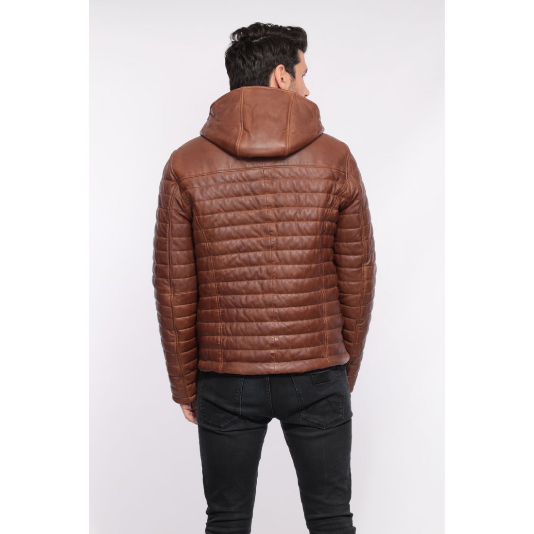 Doudoune cuir Aurelien 3 d Oakwood homme cognac