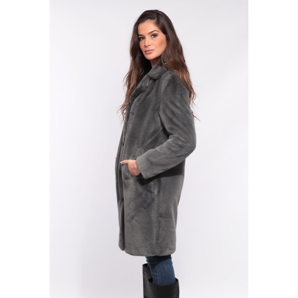 MANTEAU LONG EN FAUSSE FOURRURE A COL REVERS CYBEROAKWOOD GRIS 527