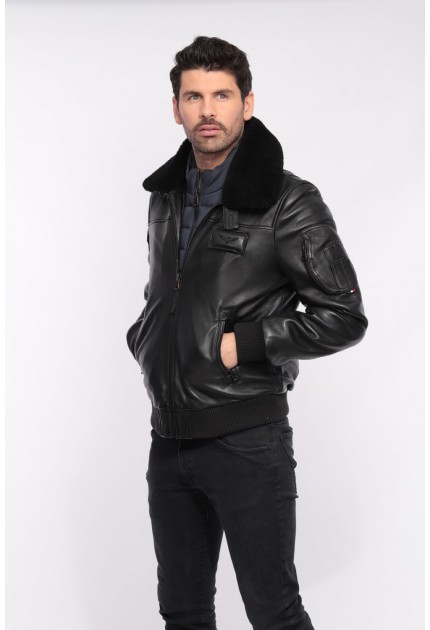 manteau cuir avec fourrure homme