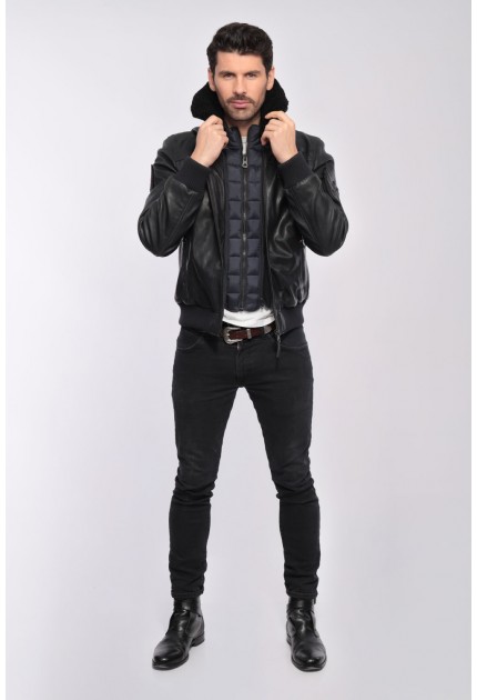 veste longue cuir et fourrure homme : 911617