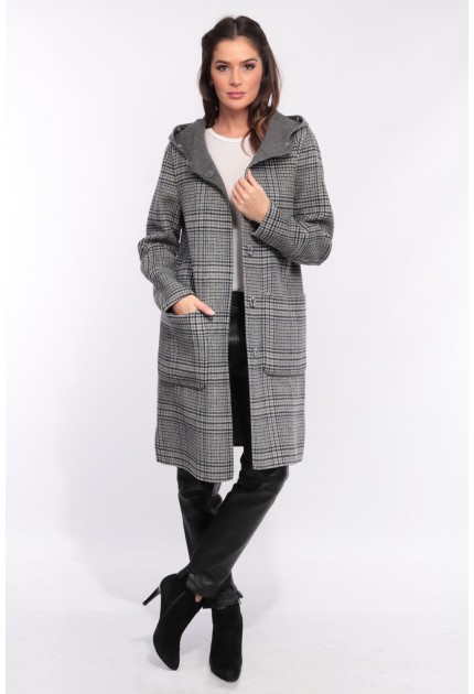 Manteau en laine reversible Oakwood Yale Bi square carreaux gris 637