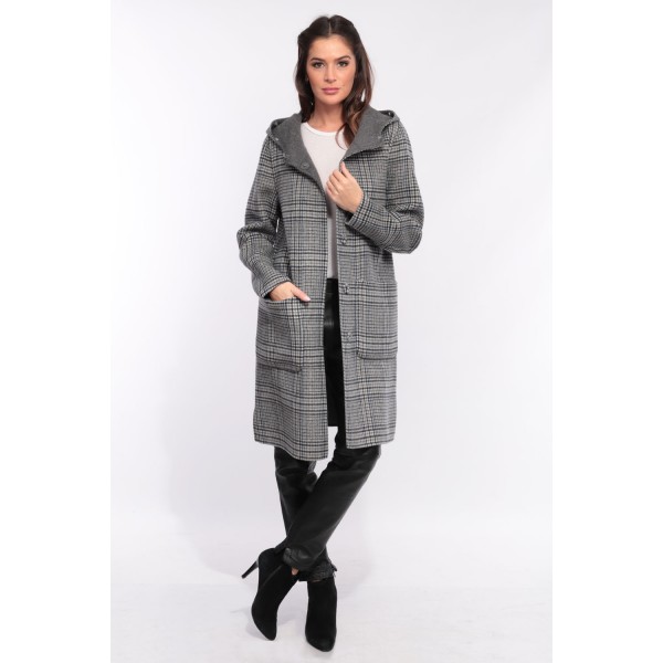 Manteau en laine reversible Oakwood Yale Bi square carreaux gris 637