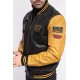 BLOUSON CUIR BOMBERY BADGES DAYTONA HOMME BLACK YELLOW
