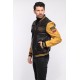 BLOUSON CUIR BOMBERY BADGES DAYTONA HOMME BLACK YELLOW