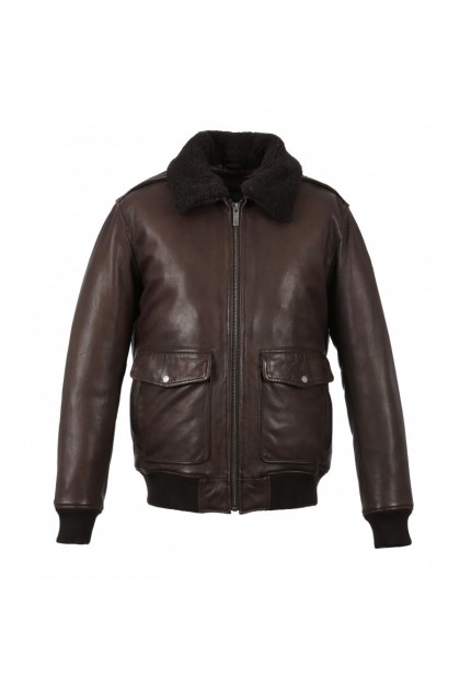 BLOUSON AVIATEUR EN CUIR VERITABLE ANDERSEN OAKWOOD MARRON 502