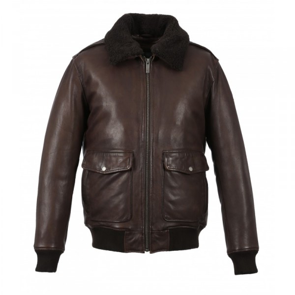 BLOUSON AVIATEUR EN CUIR VERITABLE ANDERSEN OAKWOOD MARRON 502