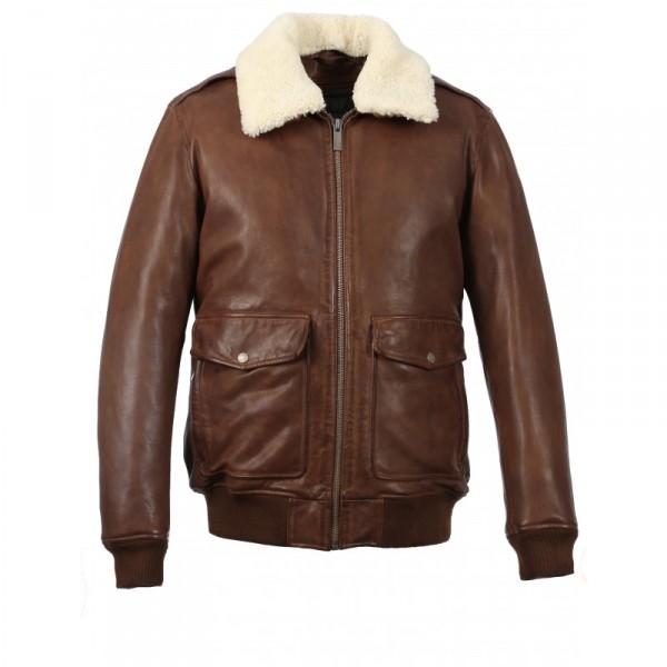 BLOUSON AVIATEUR EN CUIR VERITABLE ANDERSEN OAKWOOD COGNAC 507