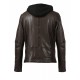 BLOUSON EN CUIR VÉRITABLE À CAPUCHE AMOVIBLE DRINK OAKWOOD CHOCOLAT 505