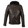 BLOUSON EN CUIR VÉRITABLE À CAPUCHE AMOVIBLE DRINK OAKWOOD CHOCOLAT 505