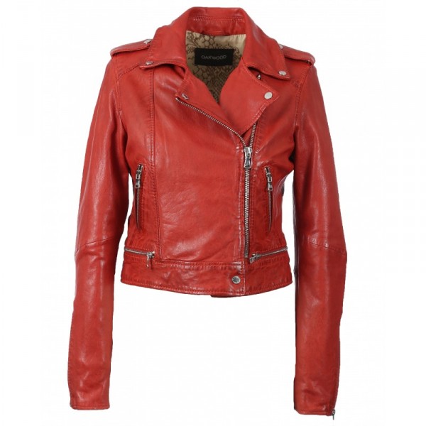 Blouson cuir femme Oakwood Kyoto rouge 538